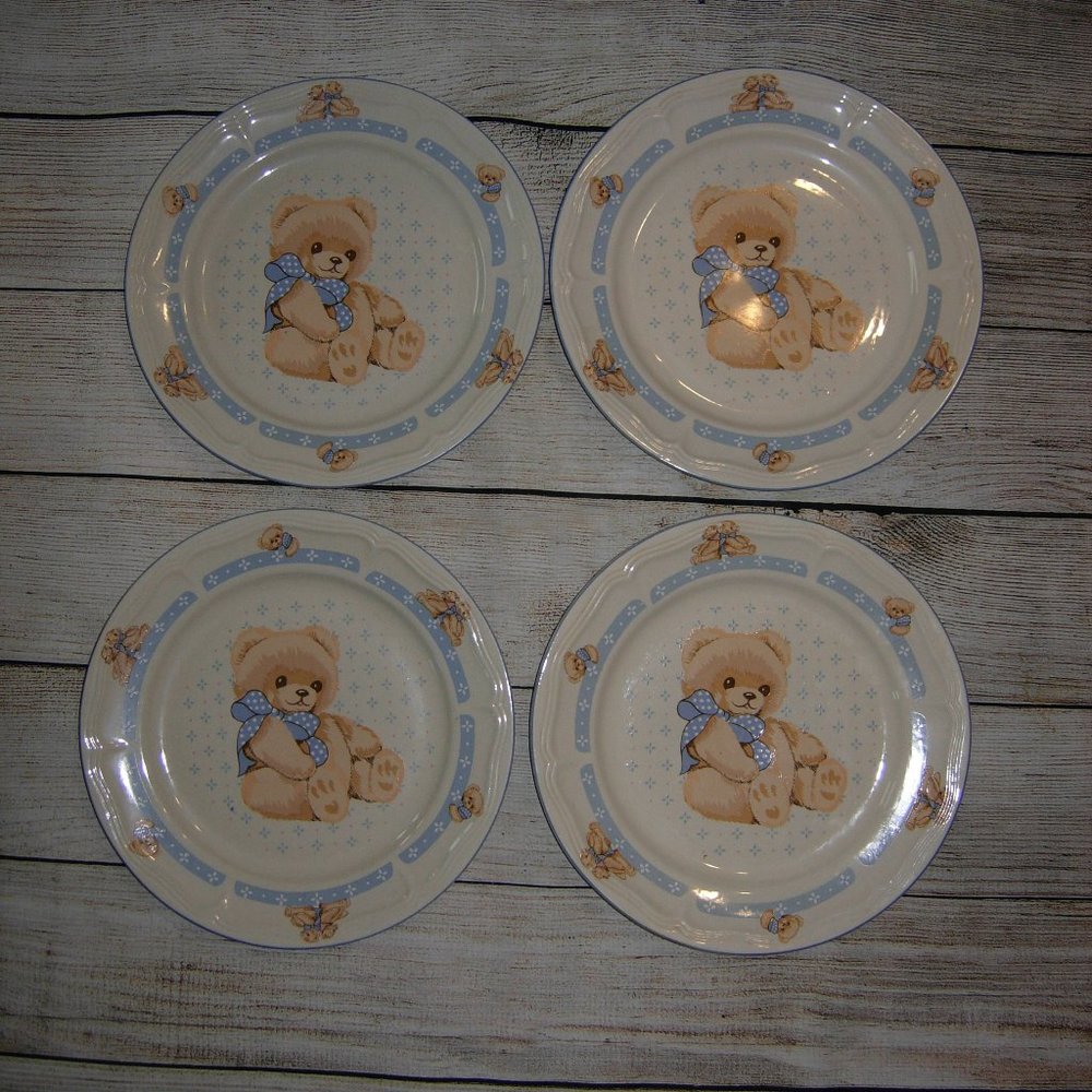 4 VINTAGE TIENSHAN THEODORE COUNTRY BEAR 10.5" DINNER PLATES